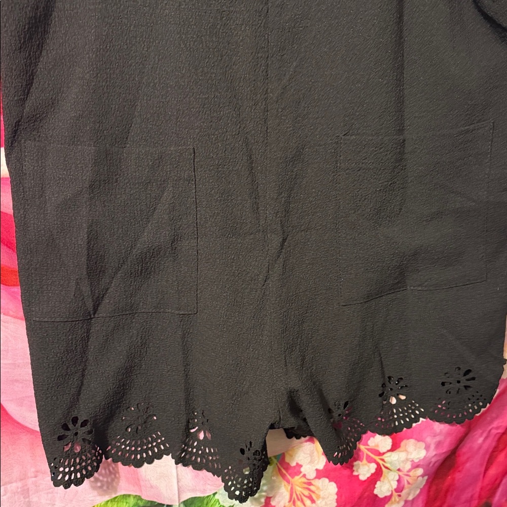Sleeveless Romper w/laser cut hem at legs. 
2 pockets in front. - Picture 5 of 5